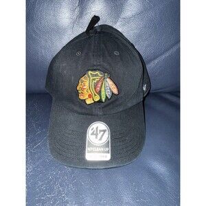 '47 Chicago Blackhawks Clean Up Black Adjustable Strap Hat Dad Cap Logo NHL